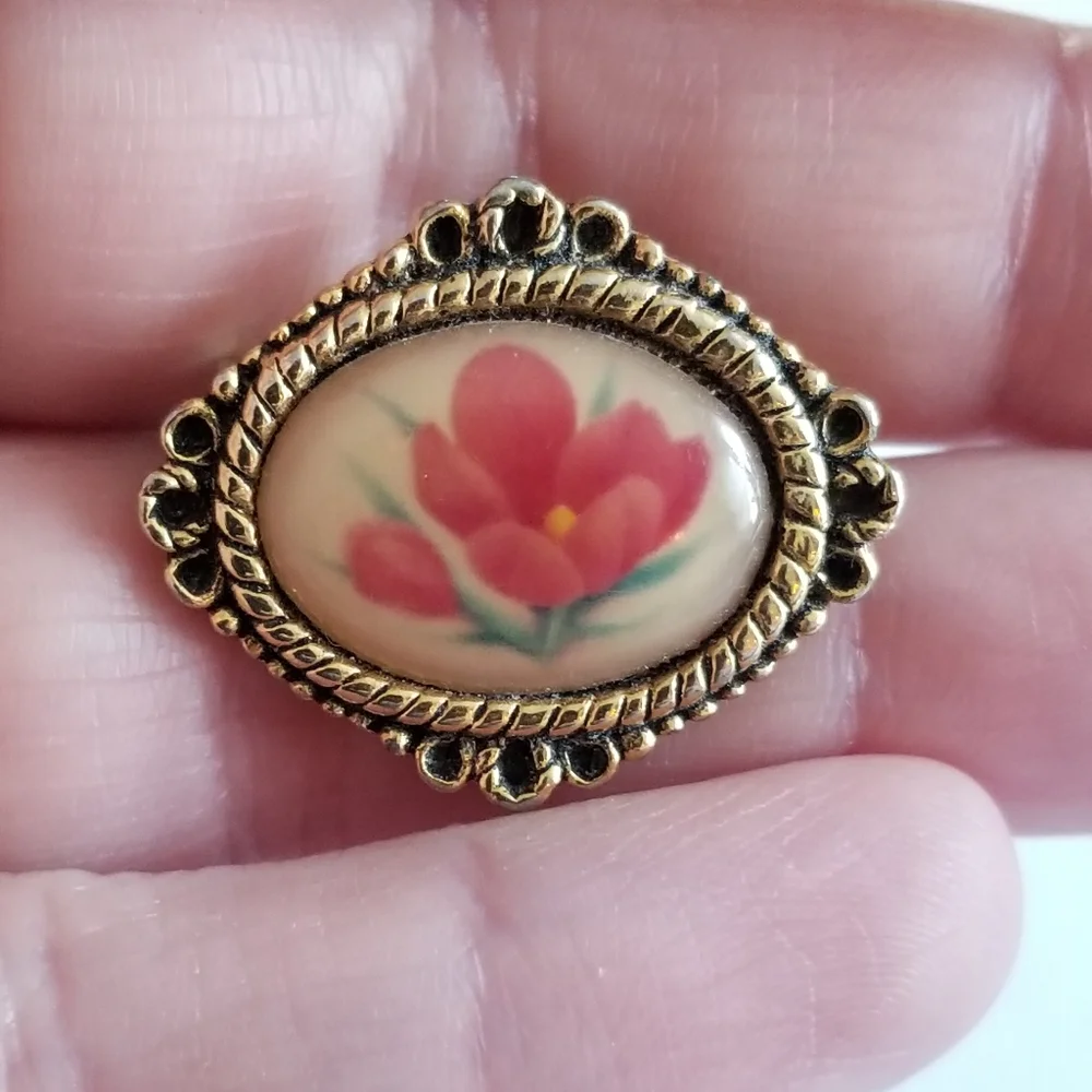 Vintage Camco tulip pin gold tone brooch God's love is with you always